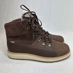 NWOB TOMS WOMEN'S MESA WATERPROOF LACE-UP ANKLE BOOTS LEATHER SUEDE BROWN size 7